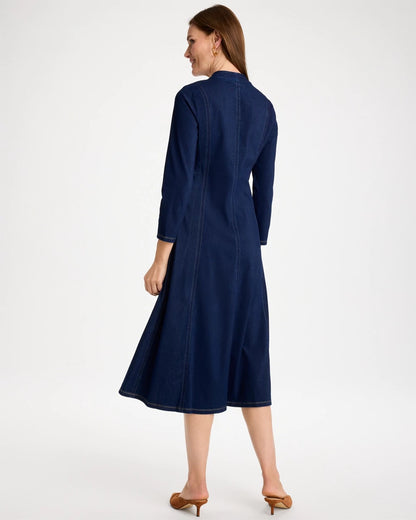 Knit Denim Seamed 3/4 Sleeve Dress - US 3020