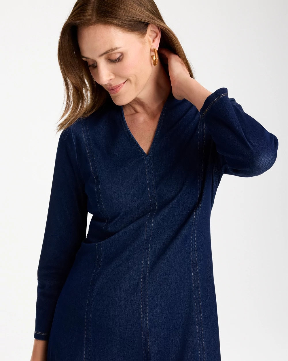 Knit Denim Seamed 3/4 Sleeve Dress - US 3020