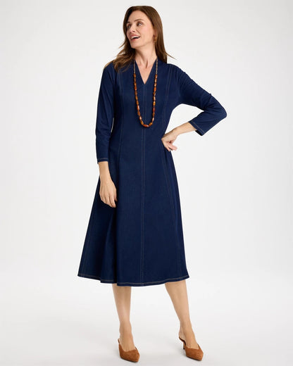 Knit Denim Seamed 3/4 Sleeve Dress - US 3020