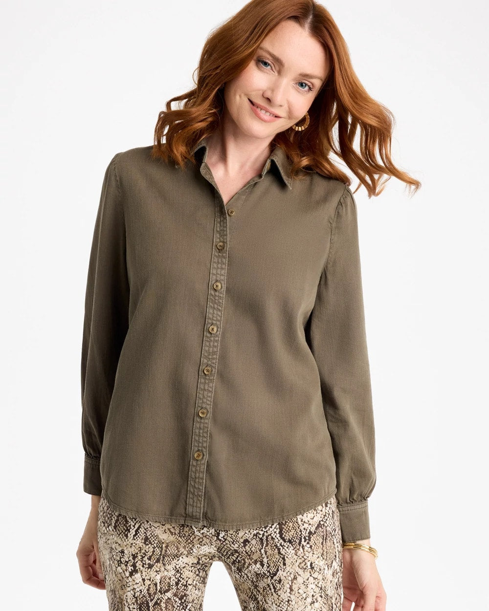 Denim Puff Sleeve Shirt - US 7091