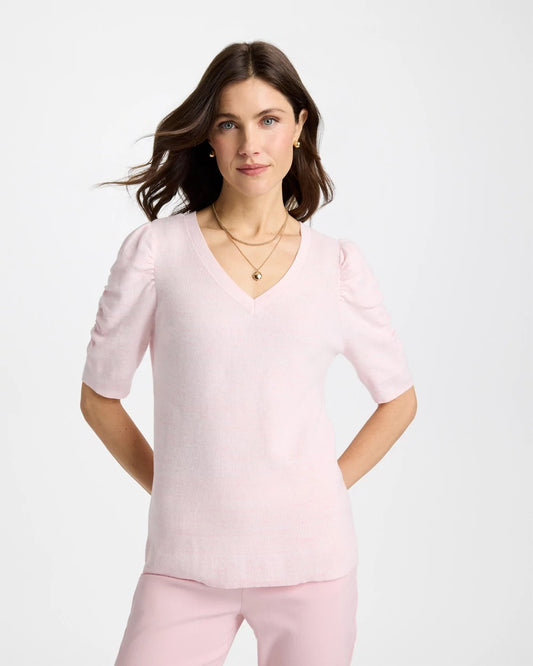 Space Dyed Ruched V-Neck Pullover Sweater - US 8283