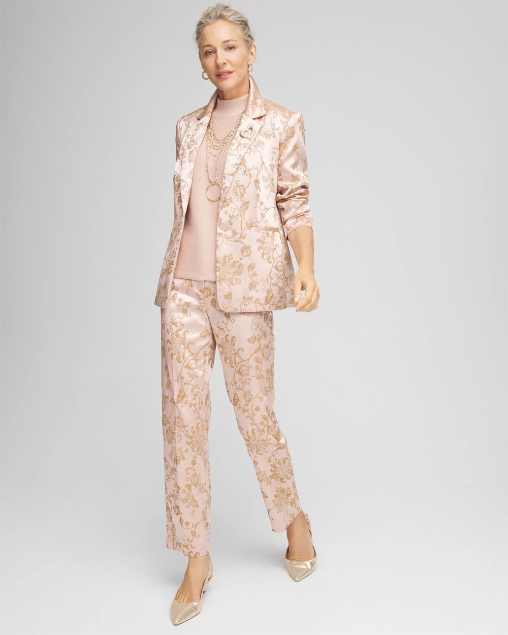 Satin Jacquard Straight Ankle Pants - US 4618