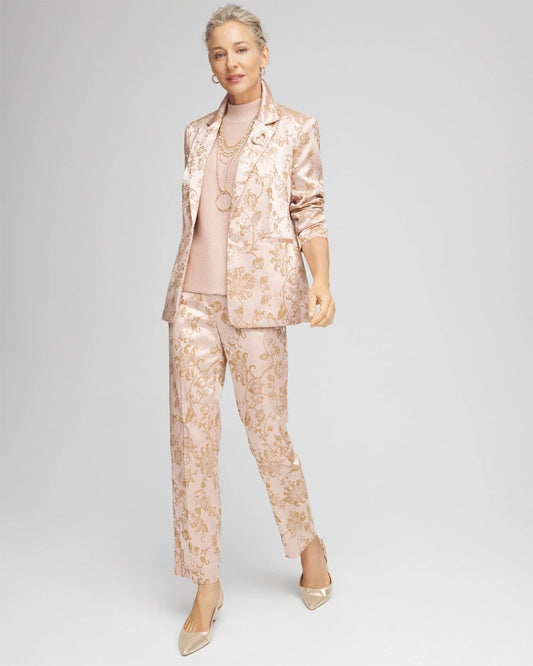 Satin Jacquard Straight Ankle Pants - US 4618