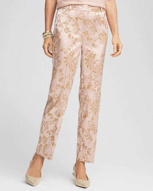 Satin Jacquard Straight Ankle Pants - US 4618