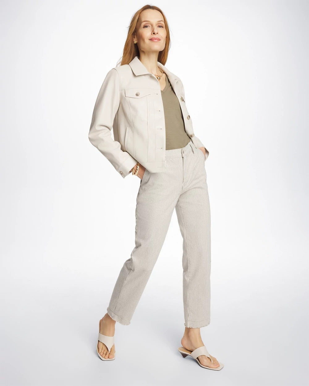 Petite Stripe Girlfriend Straight Ankle Jeans - US 4243