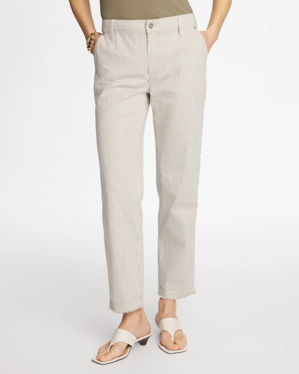Petite Stripe Girlfriend Straight Ankle Jeans - US 4243