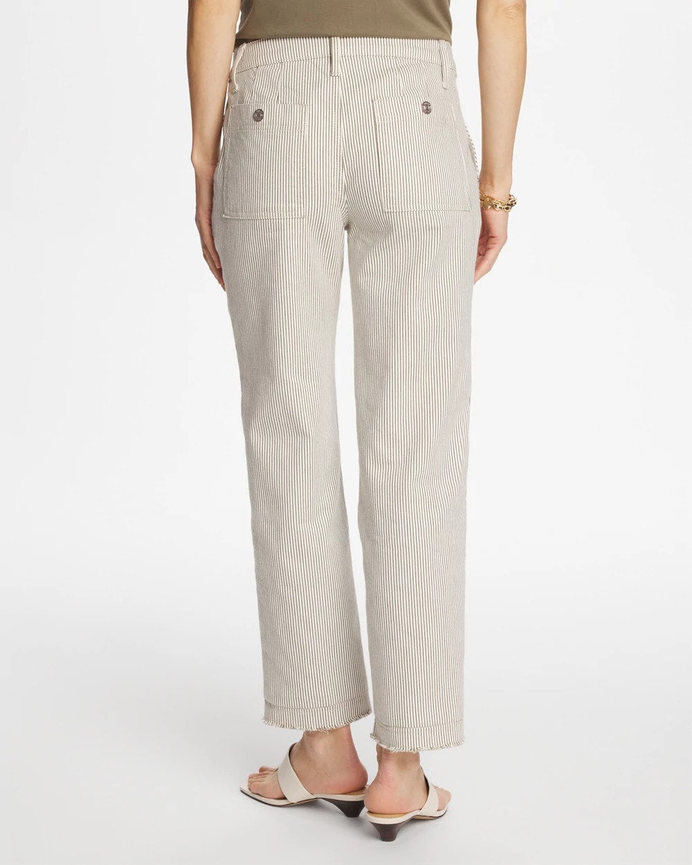 Stripe Girlfriend Straight Ankle Jeans - US 9291
