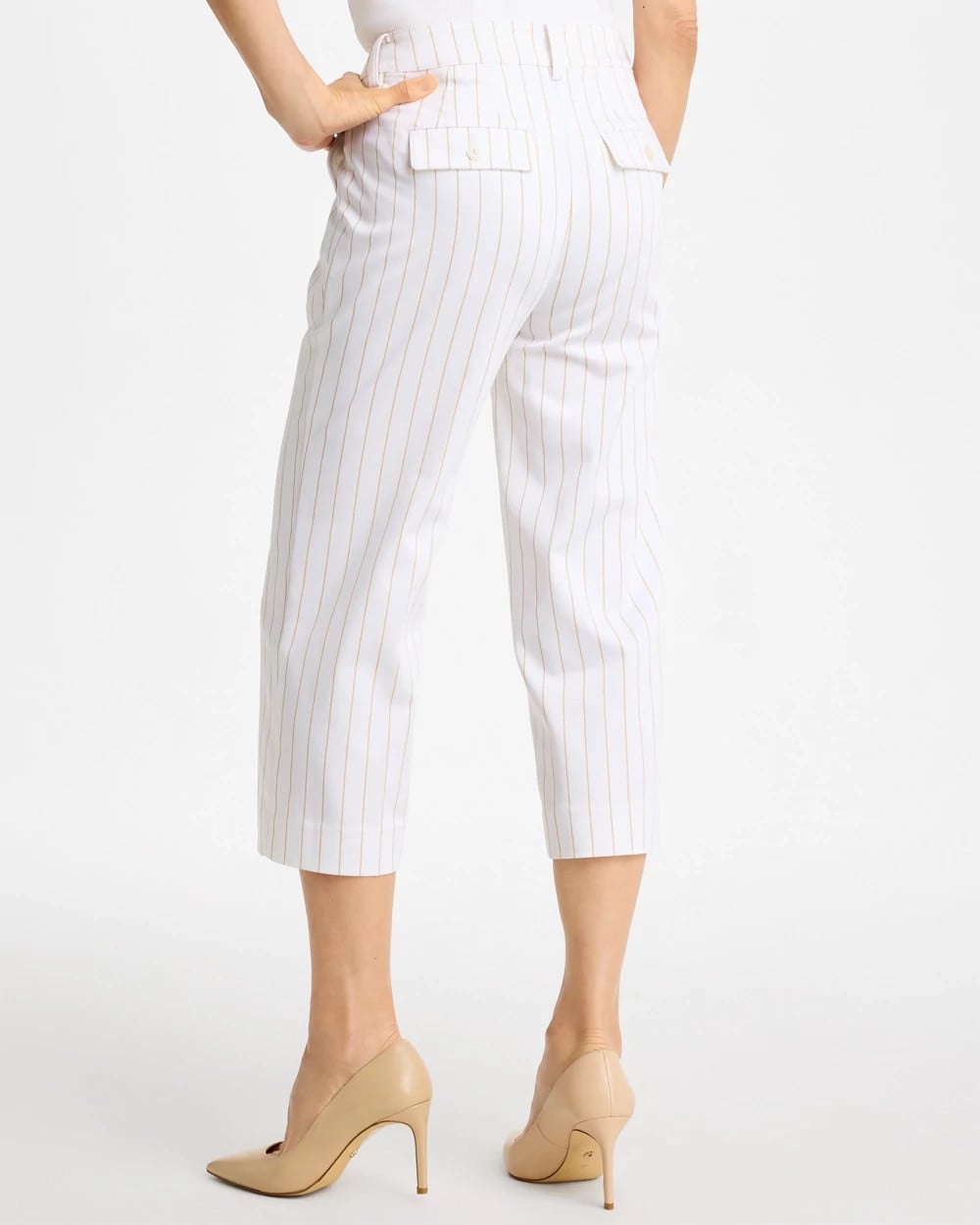Sandstone Striped Emme Sateen Straight Capri Pants - US 3120