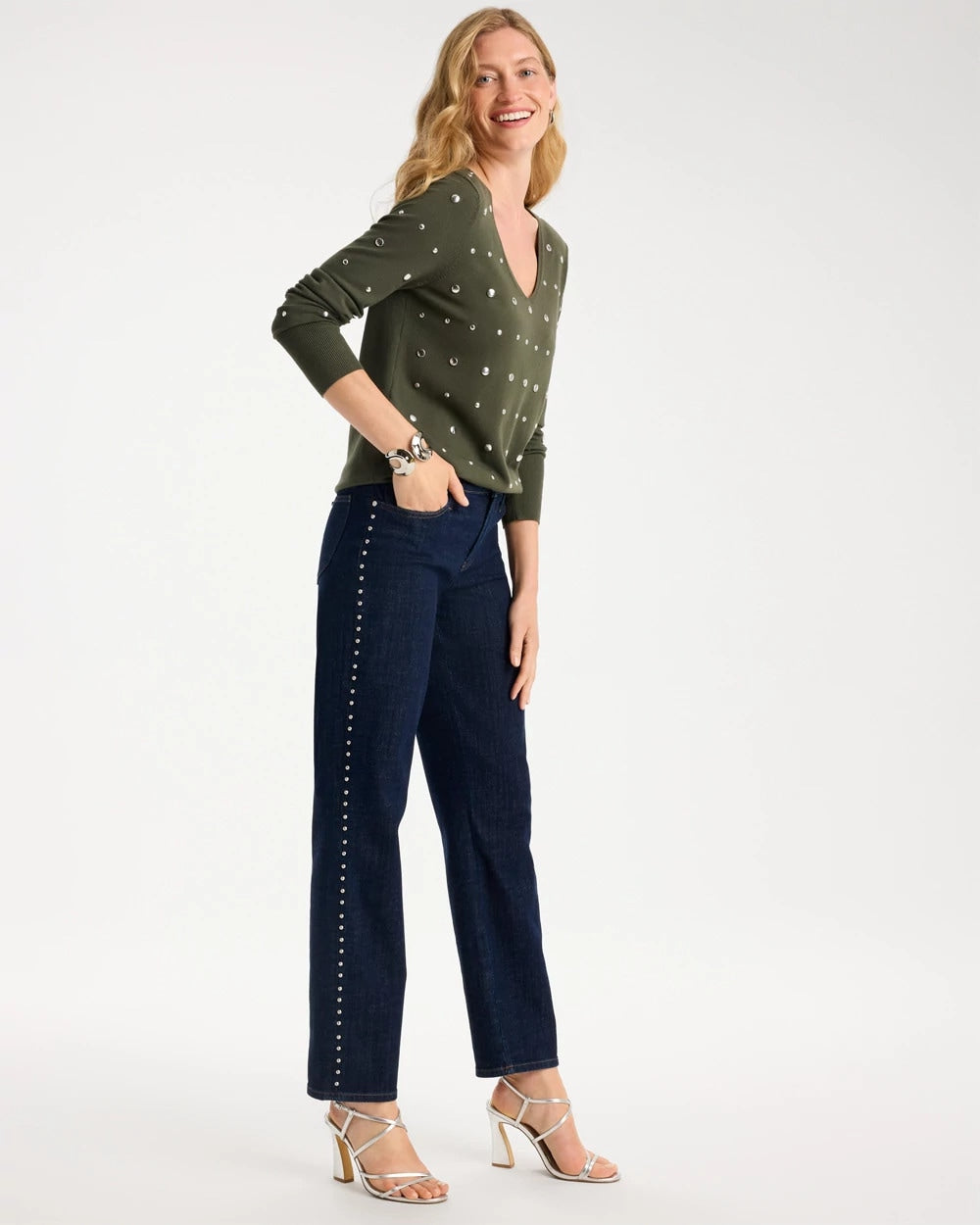 Studded Girlfriend Straight Ankle Jeans - US 5203