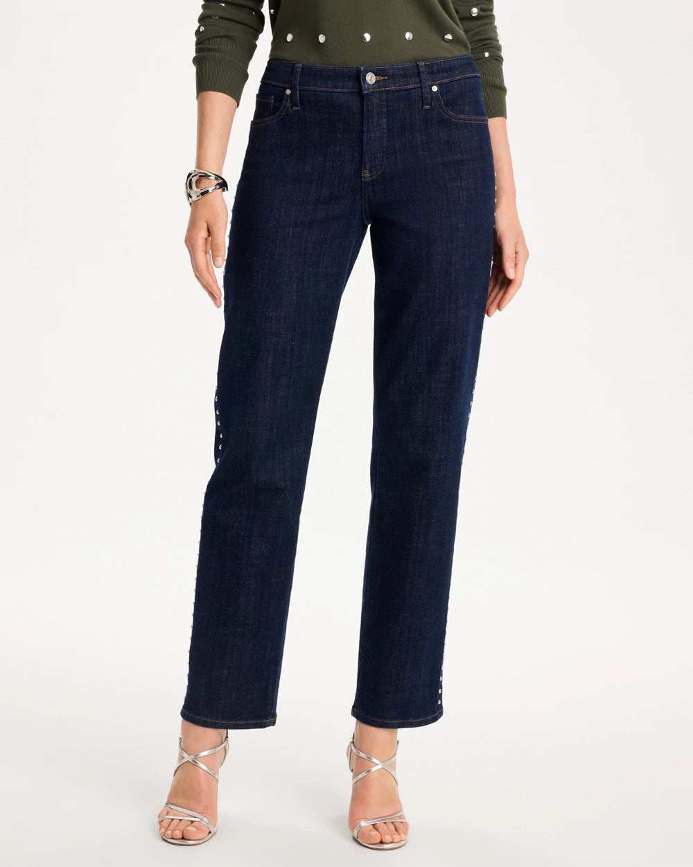 Studded Girlfriend Straight Ankle Jeans - US 5203