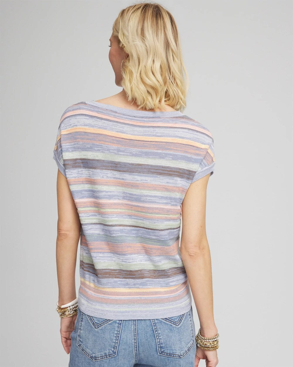 Heather Striped Short-Sleeve Pullover Sweater - US 4981