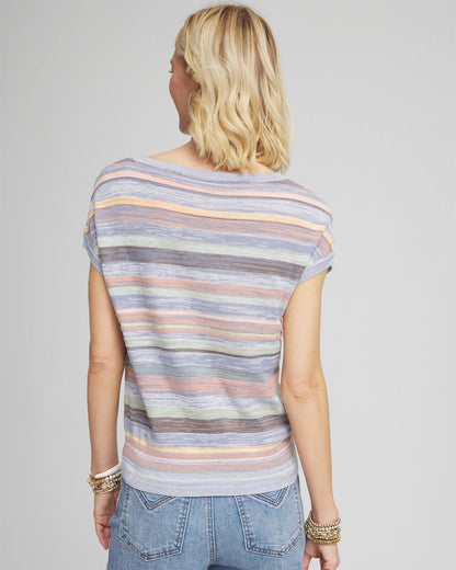 Heather Striped Short-Sleeve Pullover Sweater - US 4981