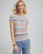 Heather Striped Short-Sleeve Pullover Sweater - US 4981