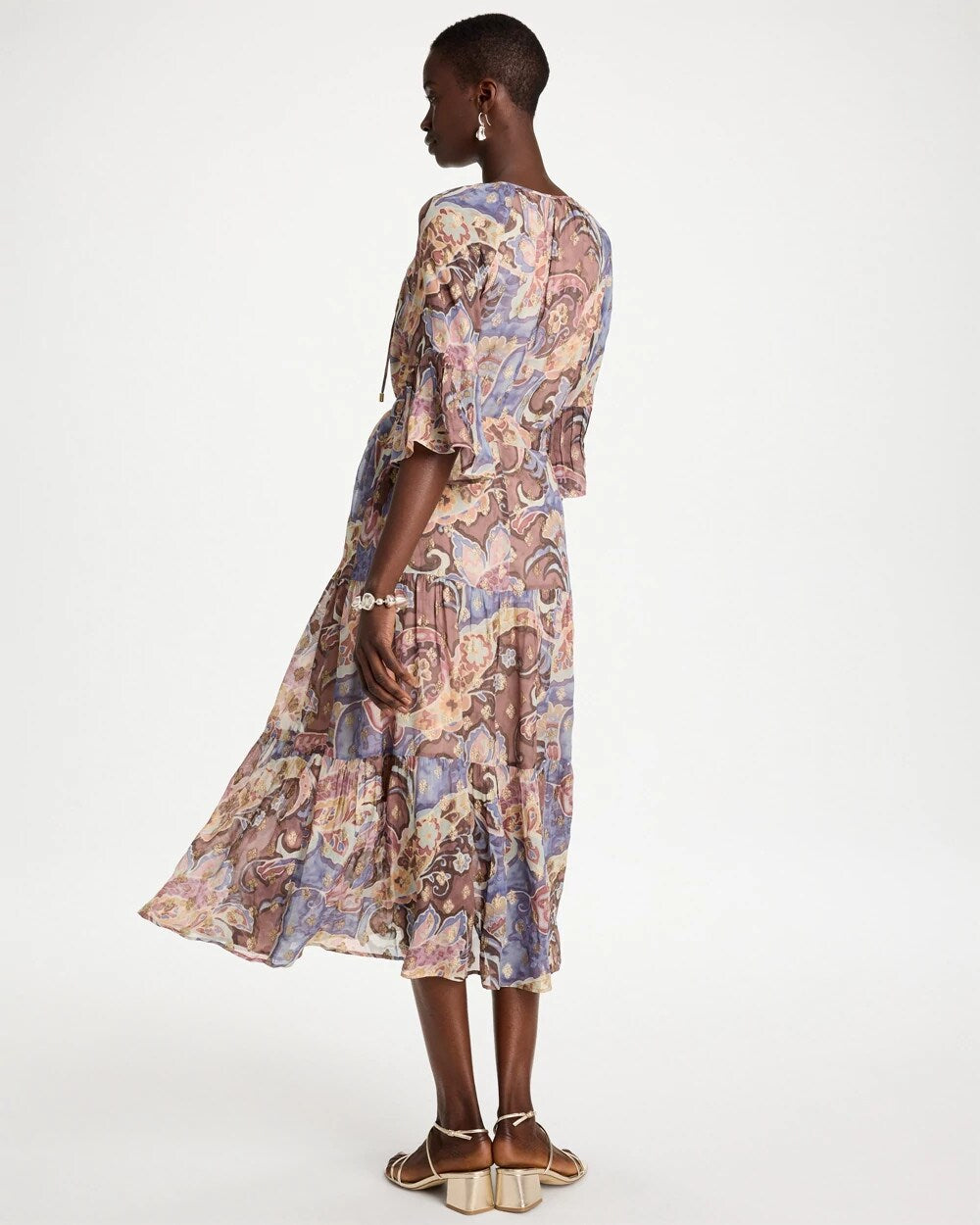 Foiled Woven Pleated Dress - US 3427