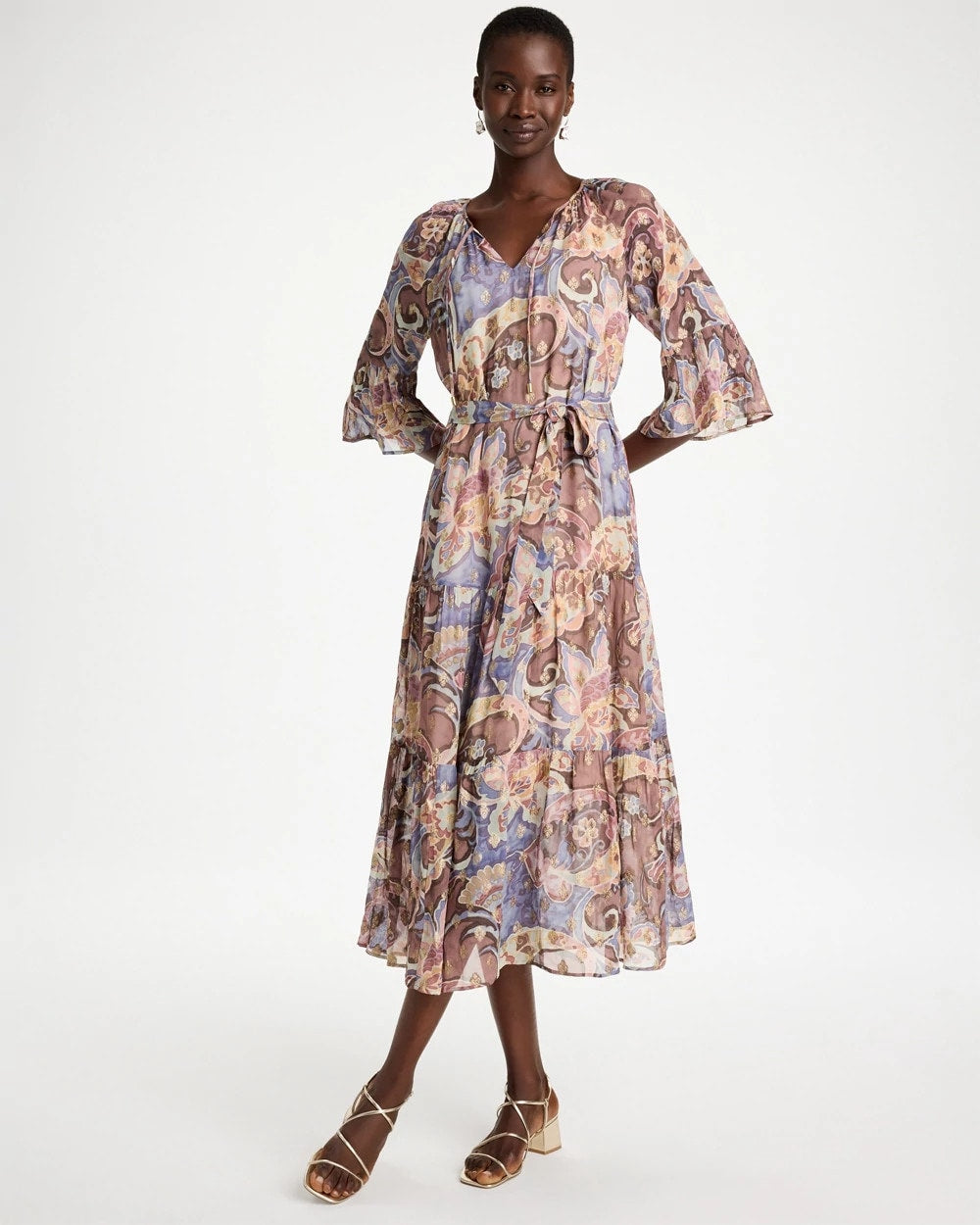 Foiled Woven Pleated Dress - US 3427