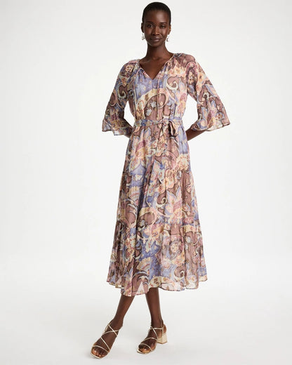 Foiled Woven Pleated Dress - US 5854