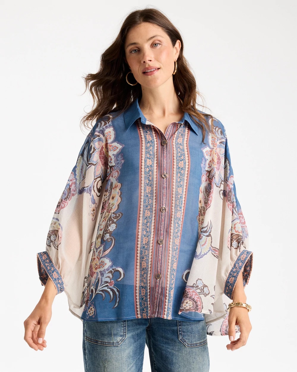 Collared Button Down Poncho - US 0604