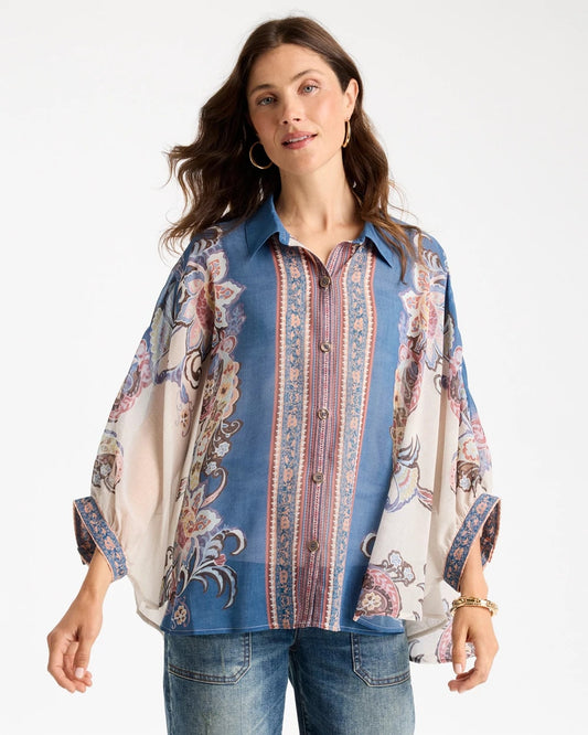 Collared Button Down Poncho - US 1055