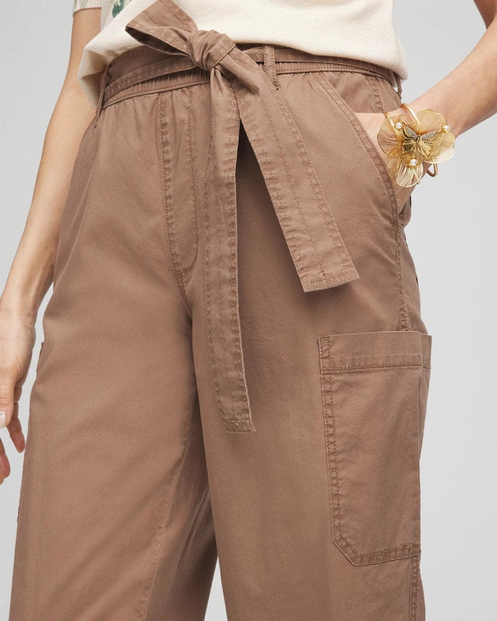 Poplin Pull-On Tapered-Leg Cropped Pants - US 5890