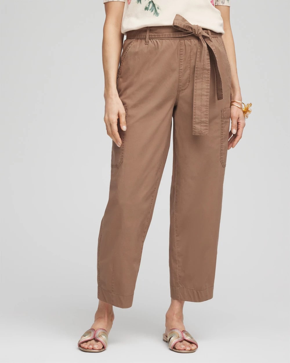 Poplin Pull-On Tapered-Leg Cropped Pants - US 5890