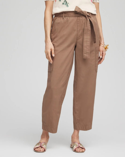 Poplin Pull-On Tapered-Leg Cropped Pants - US 5890