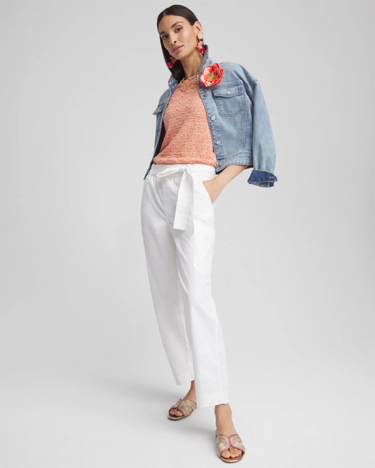 Poplin Pull-On Tapered-Leg Cropped Pants - US 3870