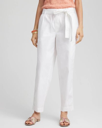 Poplin Pull-On Tapered-Leg Cropped Pants - US 3870