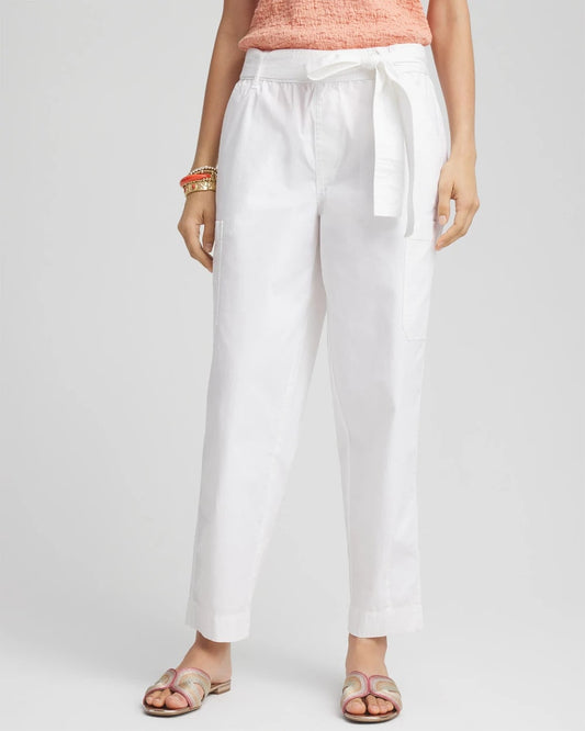 Poplin Pull-On Tapered-Leg Cropped Pants - US 3870