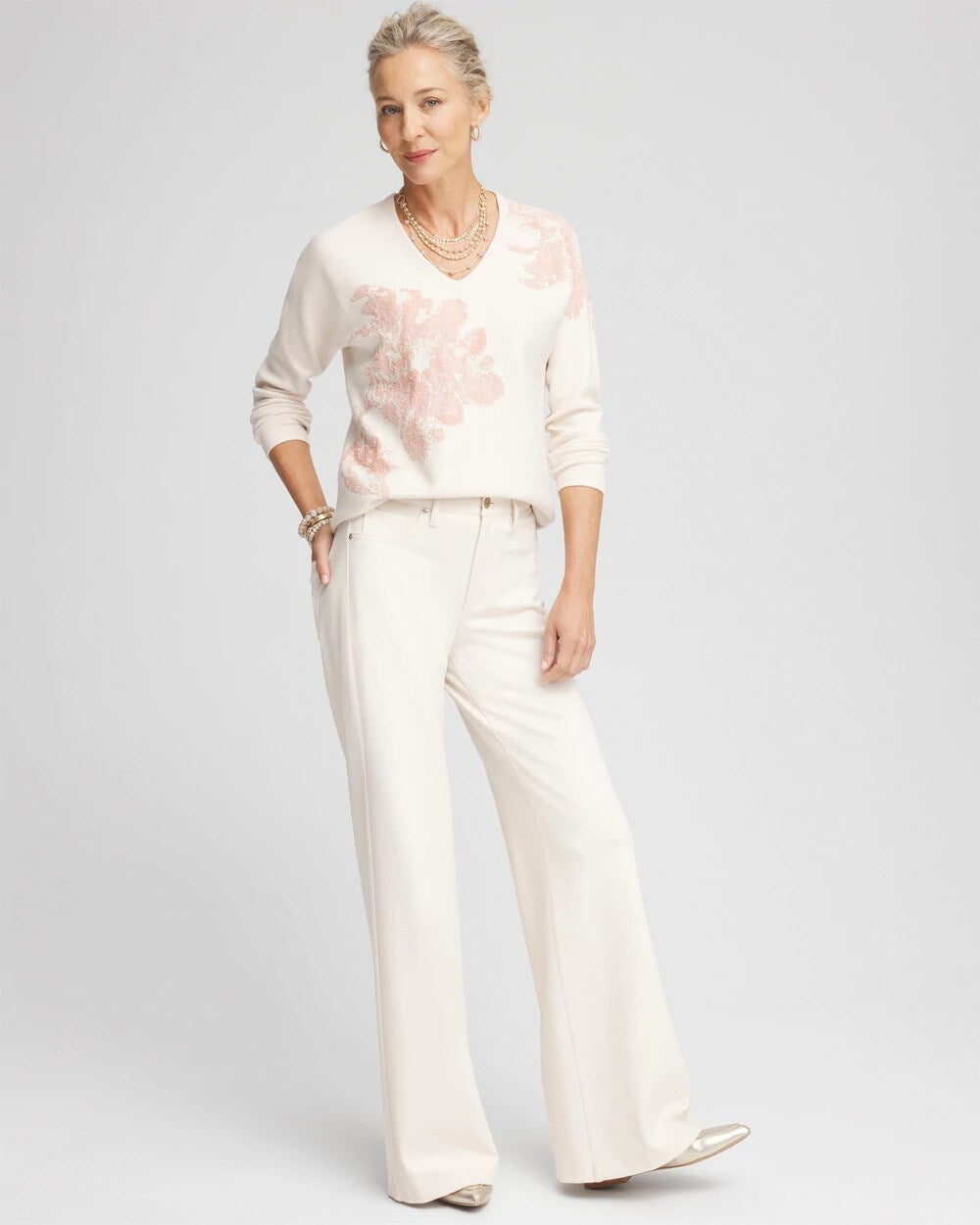 Jacquard Floral Pullover Sweater - US 8777