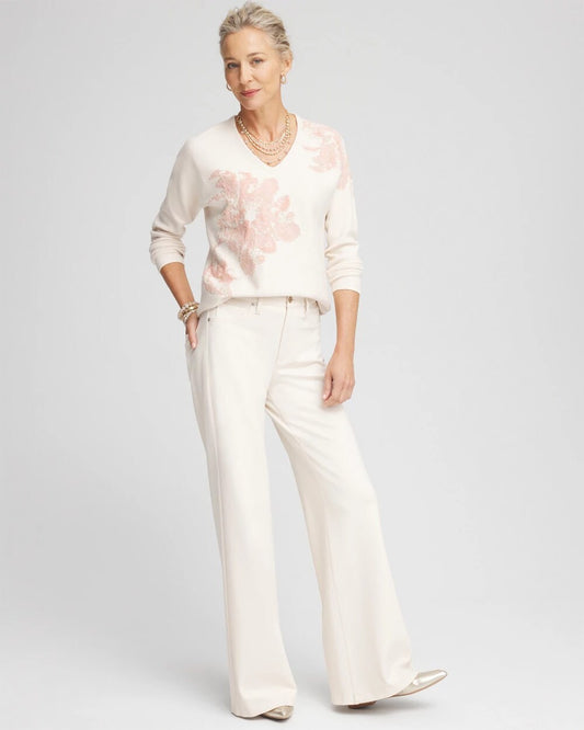 Jacquard Floral Pullover Sweater - US 8777