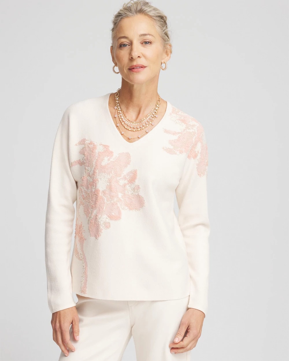 Jacquard Floral Pullover Sweater - US 8777