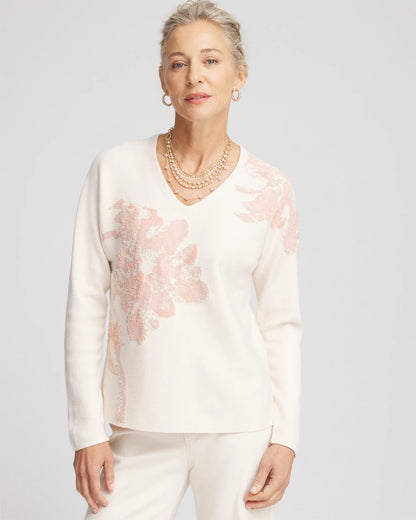 Jacquard Floral Pullover Sweater - US 8777