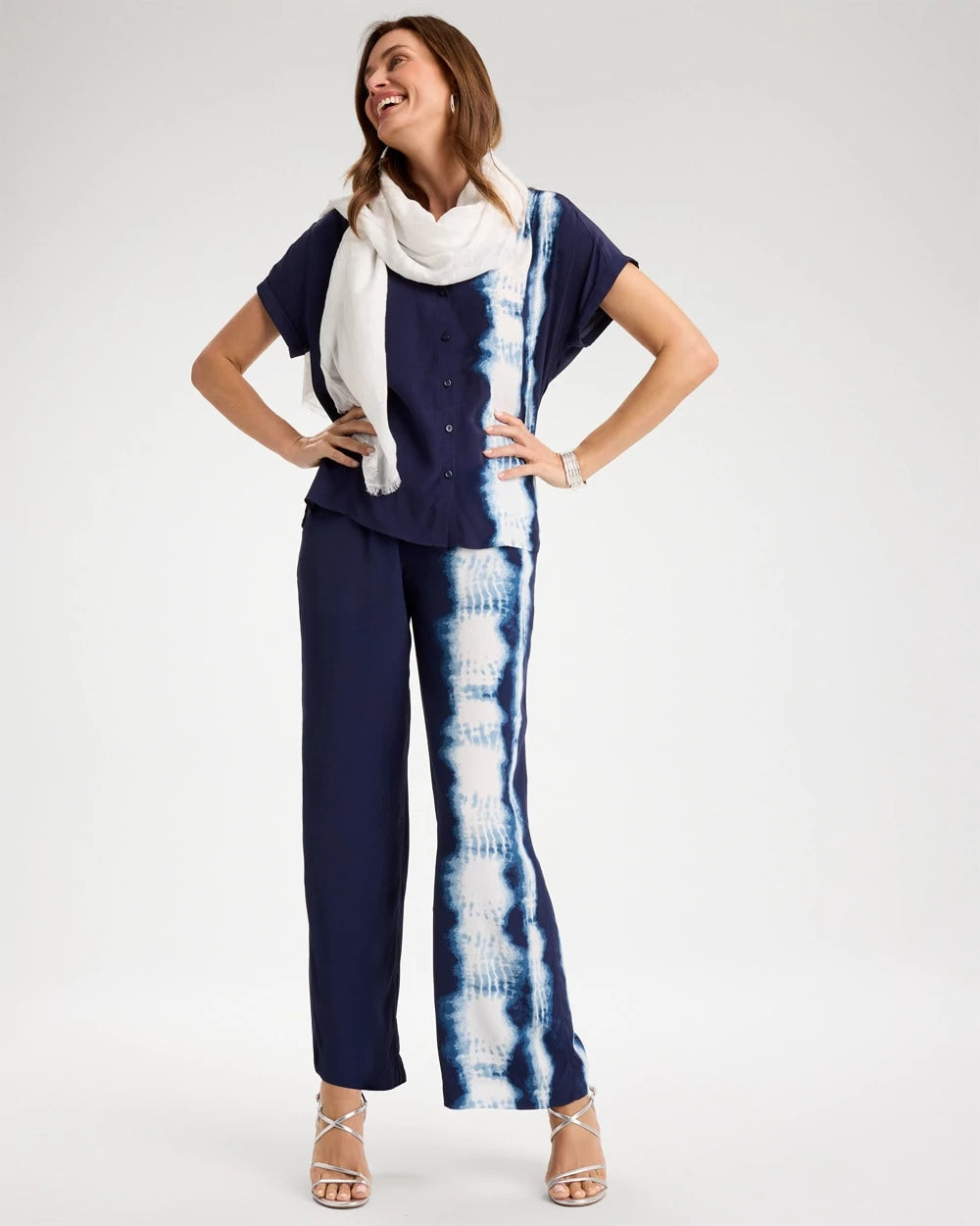 Faux Silk Tie-Dye Palazzo Pants - US 5979