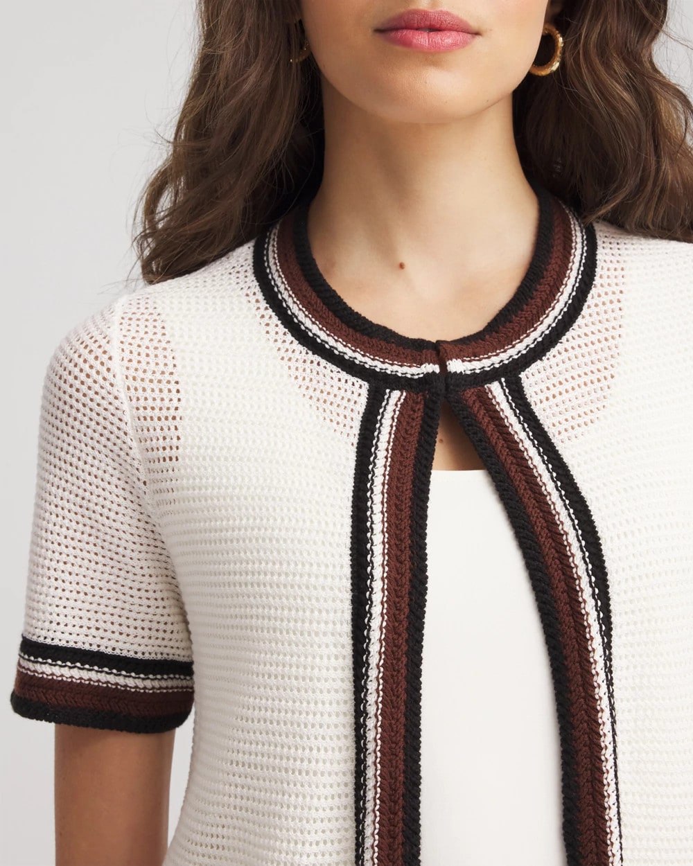 Pointelle High-Style Short-Sleeve Cardigan - US 9399