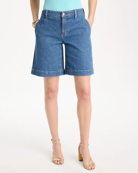 Striped Denim Trouser Shorts - US 4106