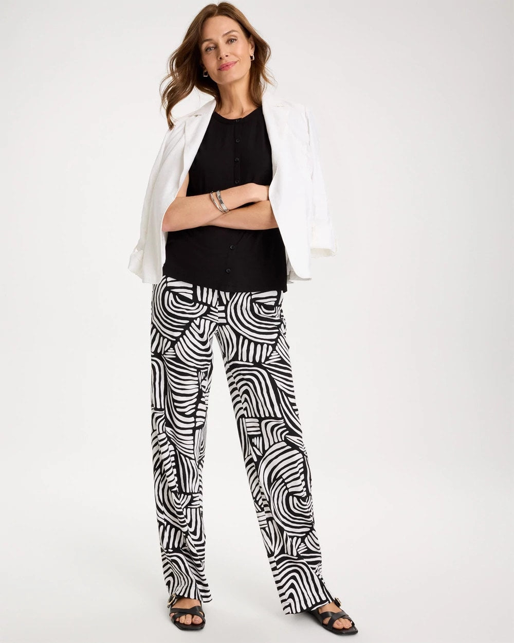 Geo Pull-On Wide-Leg Linen Pants - US 5424
