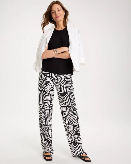 Geo Pull-On Wide-Leg Linen Pants - US 5424