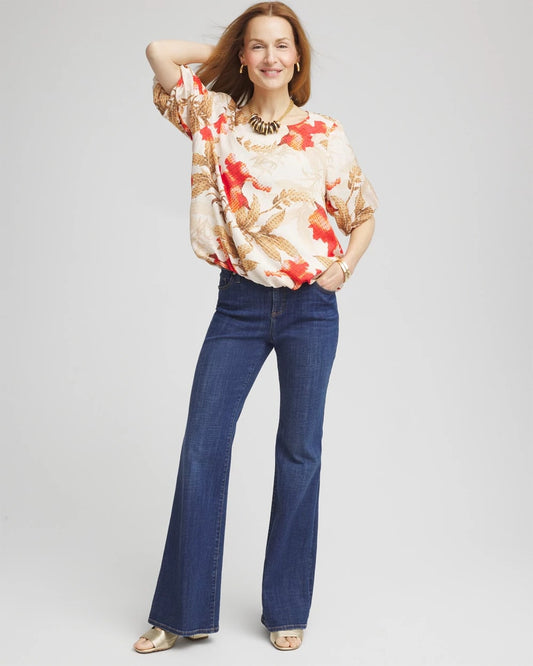 Floral Bubble-Hem Blouse - US 6351