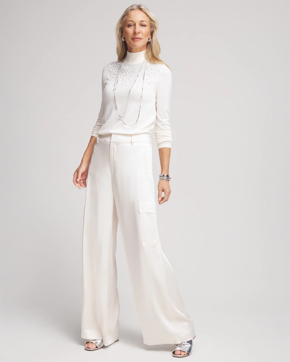 Satin Wide Leg Cargo Pants - US 3536