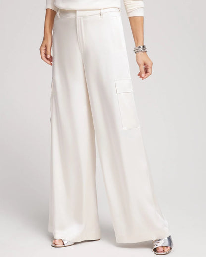 Satin Wide Leg Cargo Pants - US 3536