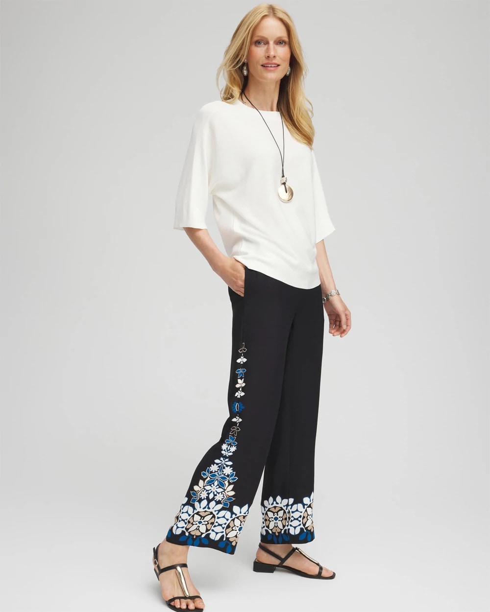 Placed Floral Print Soft Cropped Pants - US 4434