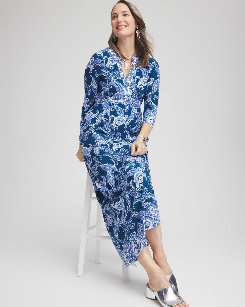 3/4 Sleeved Jersey Maxi Dress - US 5197