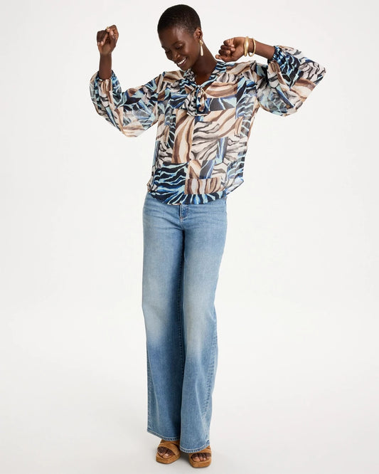 Zebra Crinkle Chiffon Tie-Front Blouse - US 5392