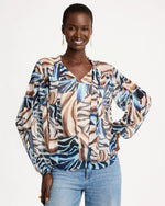 Zebra Crinkle Chiffon Tie-Front Blouse - US 5392