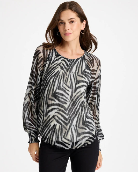Zebra-Metallic Bodre Crinkle Mesh Top - US 5124