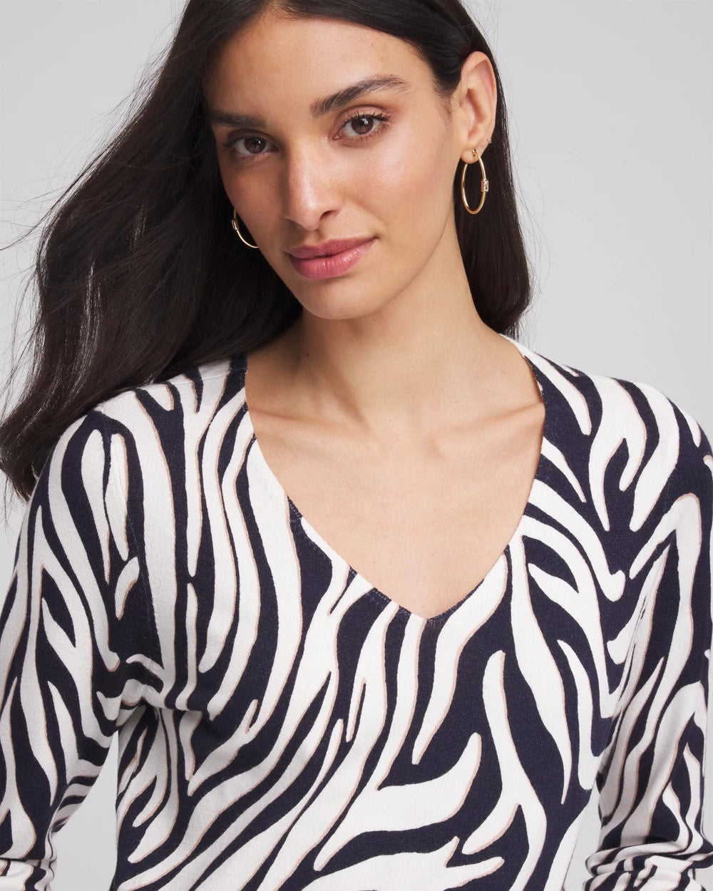 Ella Zebra V-Neck Pullover Sweater - US 3562