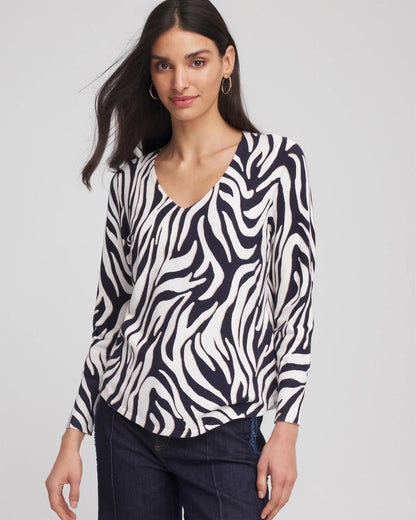 Ella Zebra V-Neck Pullover Sweater - US 3562