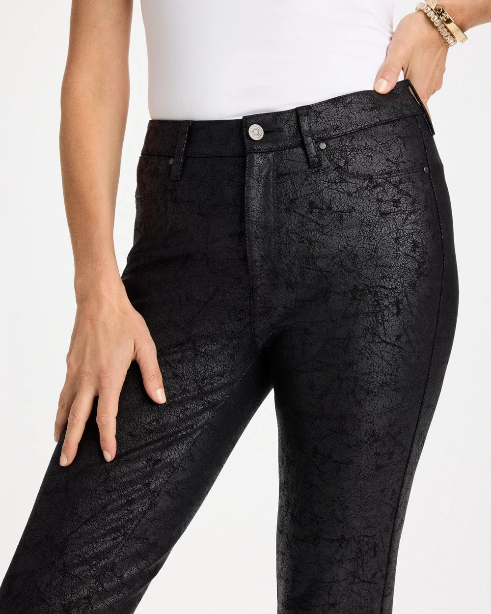 Faux Leather Five Pocket Skinny Pants - US 5890